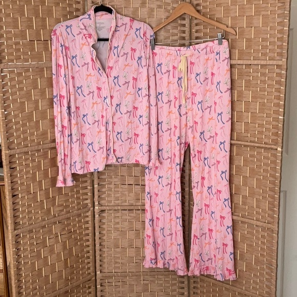 In My Jammers Other - In My Jammers Pink Bow Print Ruffle Two-Piece Pajama Set